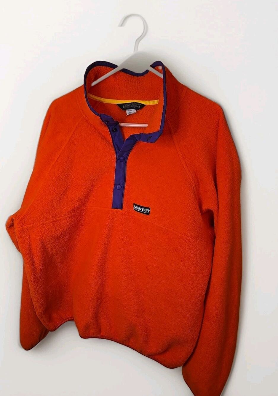 Vintage Lands End Fleece Pullover XL Orange Purple 1980s USA Made